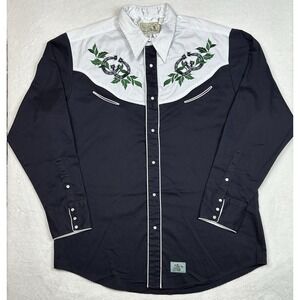 Vintage Roper Western Cowboy Shirt Long Sleeve Embroidered Horseshoe Menswear